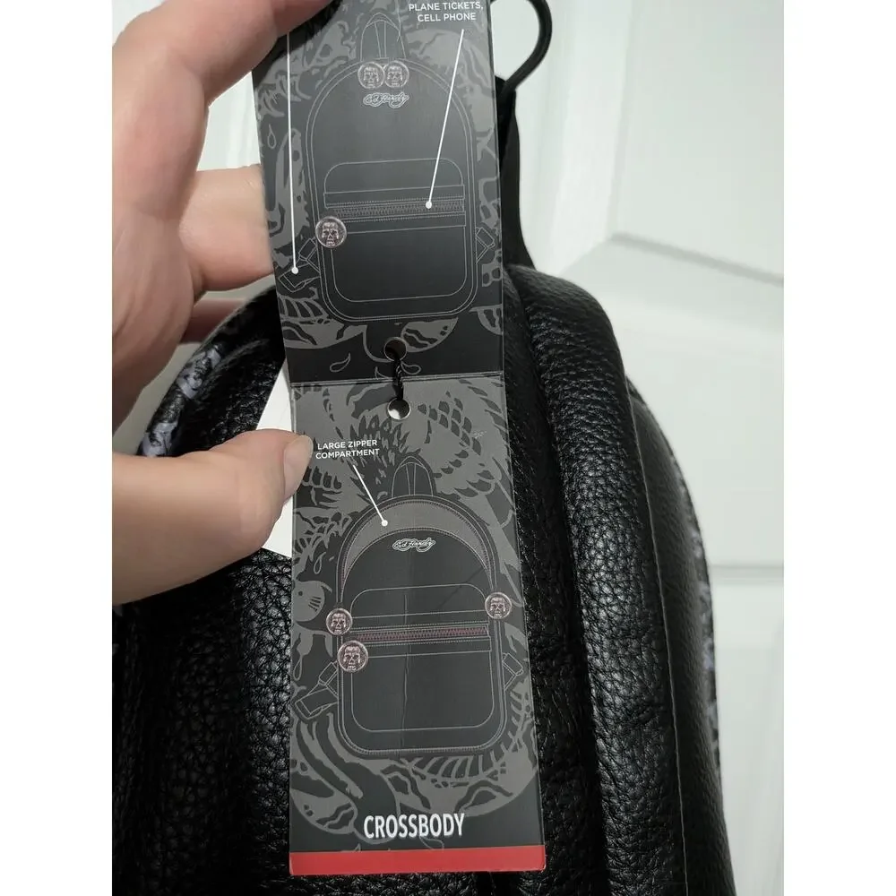 NWT Ed Hardy Eagle Tattoo Monogram Sling Bag Crossbody Backpack Black Y2K